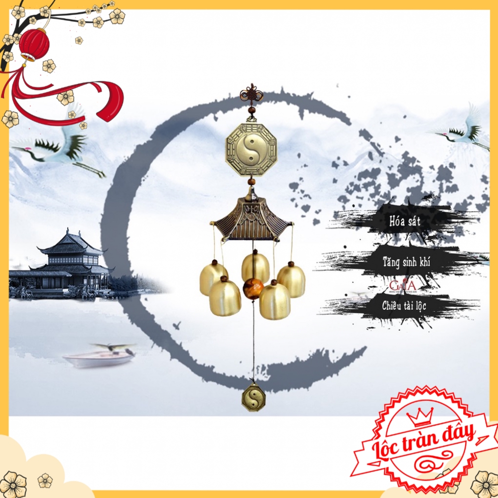 Chuông gió bát quái 5 quả chuông phong thuỷ