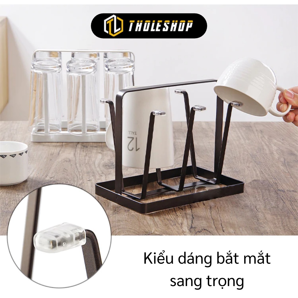 Khay Úp Ly - Giá Úp Cốc 6 Nhánh Sắt Sơn Tĩnh Điên Chống Gỉ Tiện Dụng Và Sạch Sẽ 9403