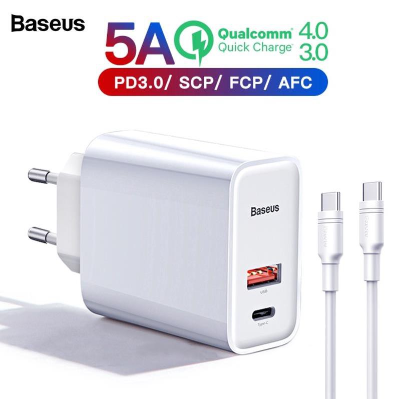 Củ Sạc Nhanh Baseus 30w Cao Cấp,  Sạc Nhanh 2 Cổng USB/Type C- Cục Sạc Hỗ Trợ QC 3.0, USB PD Cho Ipad/Iphone/Android