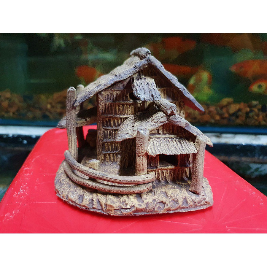 NHÀ LÁ TRANG TRÍ HỒ CÁ NON BỘ 10x10x9cm