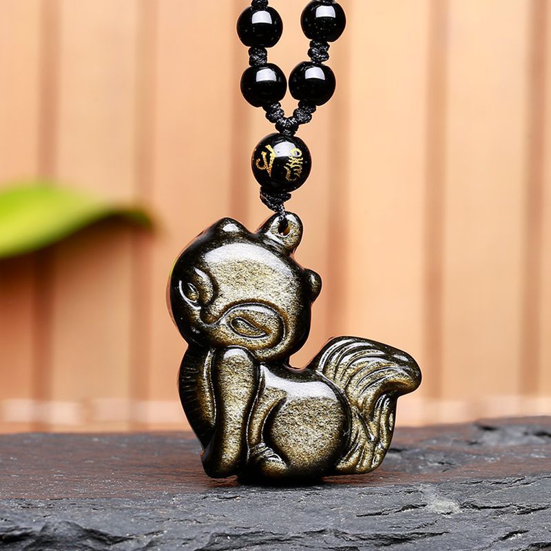 Mặt Dây Chuyền Gắn Điện Thoại Di Động Hình Cáo Bằng Đá Obsidian Màu Cầu Vồng Tự Nhiên