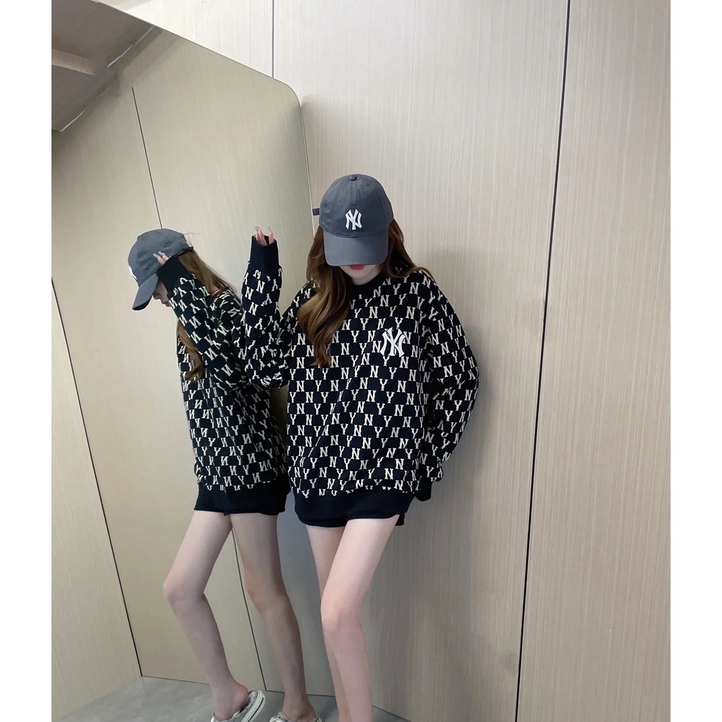 ❤❀  ❤ Mlb Áo Sweater Cổ Tròn Thêu Họa Tiết Trước Và Sau Thời Trang Cho Nam Nữ