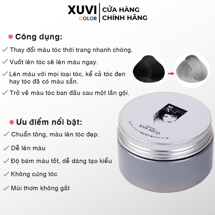 Sáp Vuốt Tóc Đổi Màu Tạm Thời ASH MUD Nhật Bản Xám Khói l Xanh Dương l Đen l Trắng l Đỏ l Vàng l Nâu l Tím - XUVI SHOP