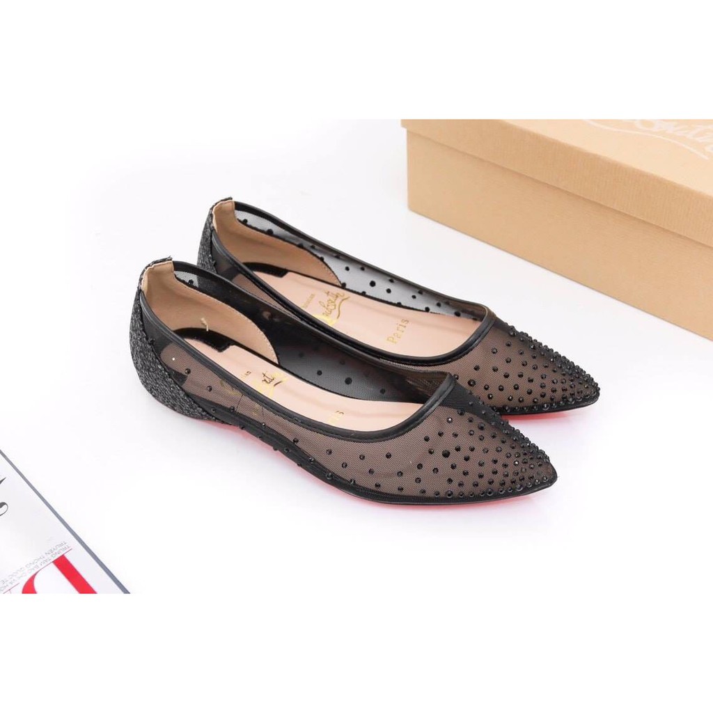Giày búp bê lưới đá louboutin mũi nhọn cao cấp Full box