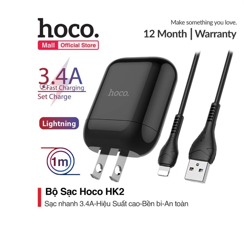 Bộ sạc nhanh chính hãng Hoco HK2 3.4A bảo hành 12 thành