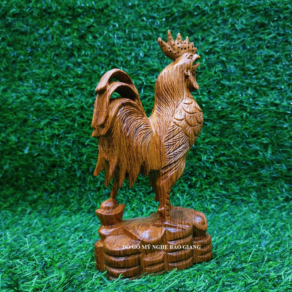 Tượng con gà trống gỗ hương cao 20 cm