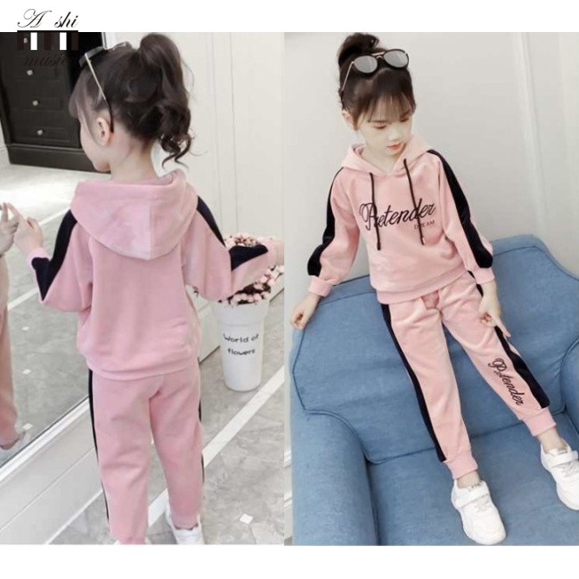 Set 2 Món Áo Hoodie Tay Dài Phối Quần Dài Thời Trang Xuân Thu Cho Bé Gái 4-10 Tuổi