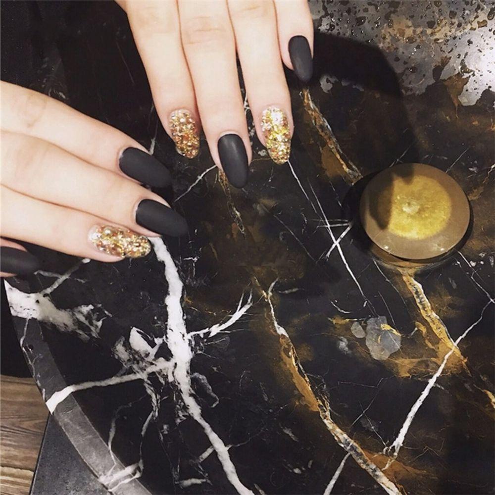 Hộp 24 Móng Tay Giả Đính Kim Tuyến Lấp Lánh Thời Trang Cho Nữ