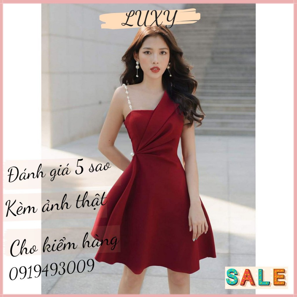 [Đầm dự tiệc] 1 dây vai đính chuỗi, váy đẹp sang trọng quý phái