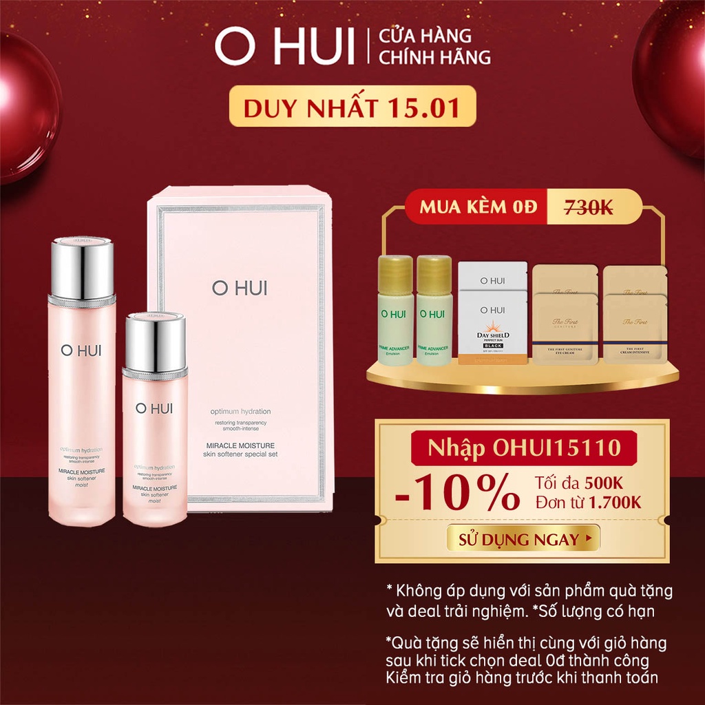 [Mã VISAPREMIUM giảm 150K]Bộ Nước cân bằng dưỡng ẩm cho da khô OHUI Miracle Moisture Skin Softener (Moist)