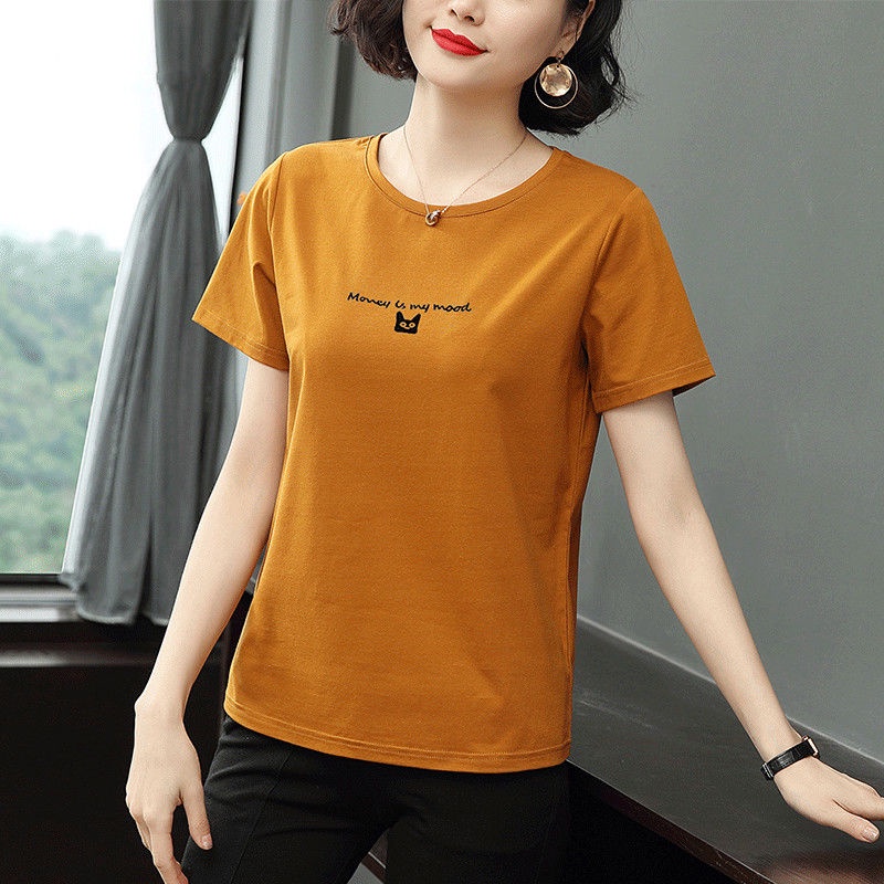 Áo thun tay ngắn cổ tròn plus size cho phụ nữ trung niên