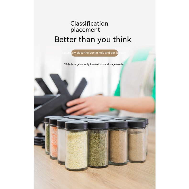 Hộp Thủy Tinh Đựng Gia Vị 18 Ngăn Có Bánh Xe Xoay Tiện Dụng