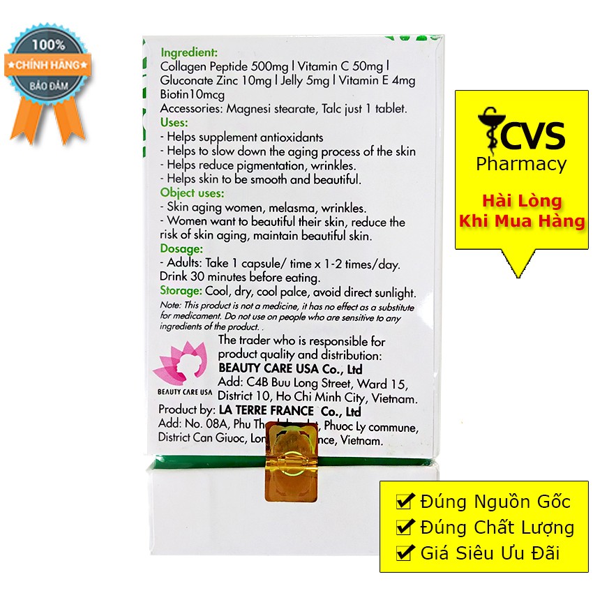 Collagen BC - Viên uống trắng da  – Giúp da căng mịn, tươi sáng, ngừa nếp nhăn, sạm da, cải thiện khô tóc, rụng tóc