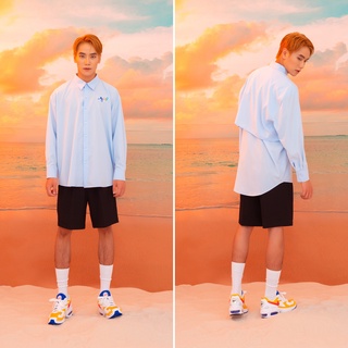 Áo sơ mi nam Y218 dáng rộng 2 lớp - màu xanh/ hồng