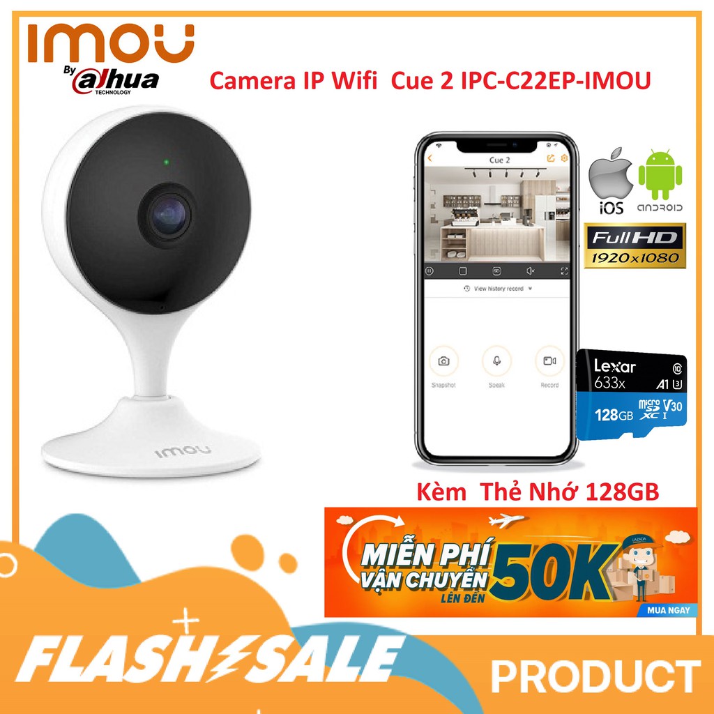 Camera Wifi IMOU Cue 2 C22EP 2MP FullHD, Nhỏ gọn sắc nét, Góc siêu rộng 131 độ, Đàm thoại...