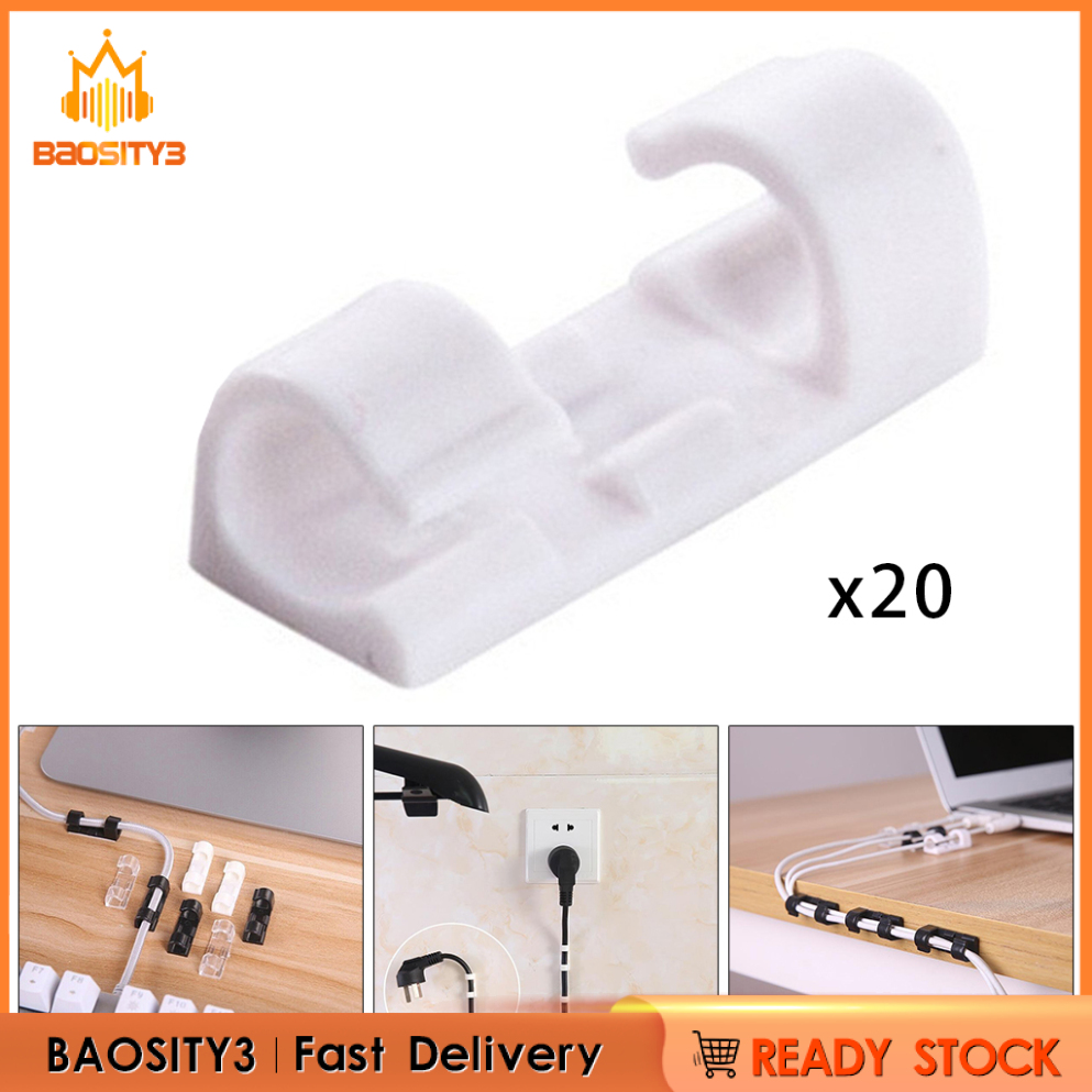 [baosity3]20pcs Wire Cable Cord Clips Clamp Wall Tidy Organizer Holder Adhesive Black