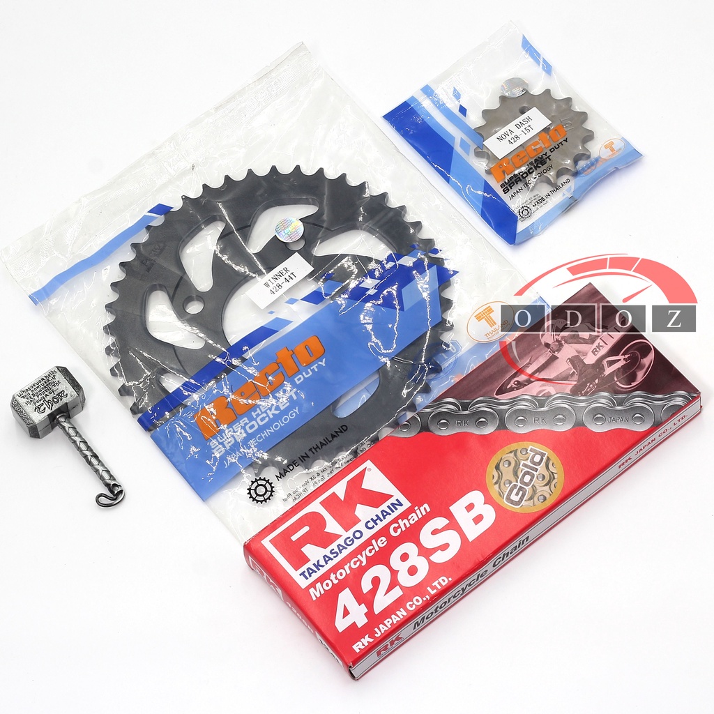 [NSD Winner] - Nhông dĩa Recto và sên vàng RK 428SB chính hãng dành cho xe Honda Winner.