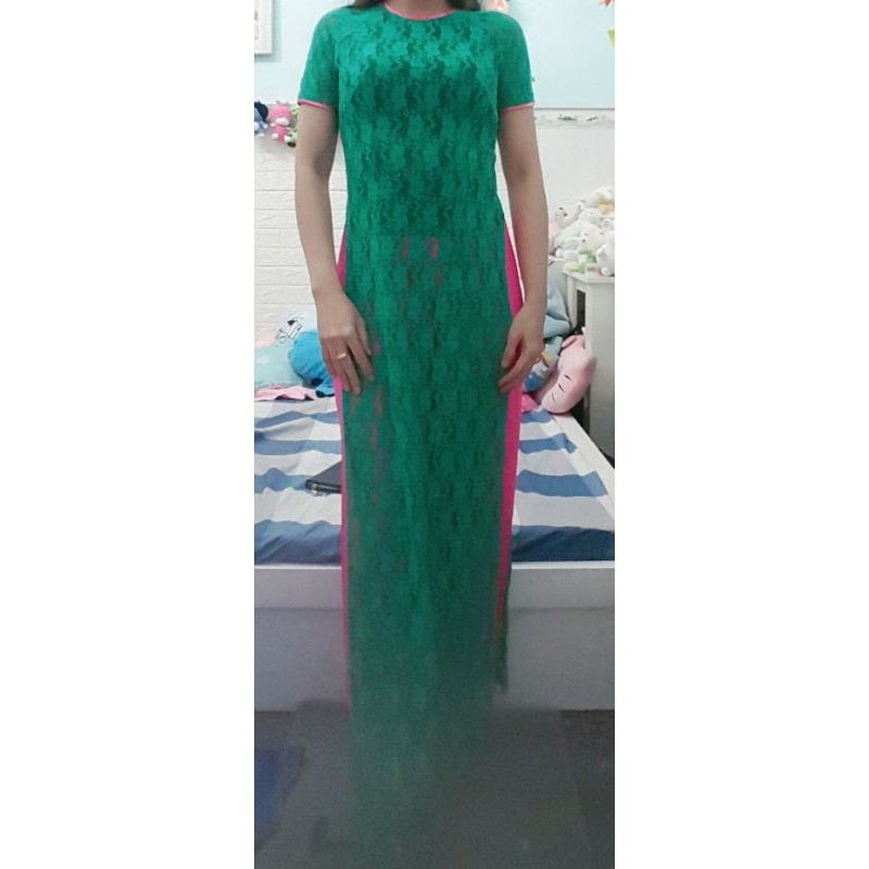 Thanh lý bộ áo dài ren xanh eo 75cm trở lại , kèm quần