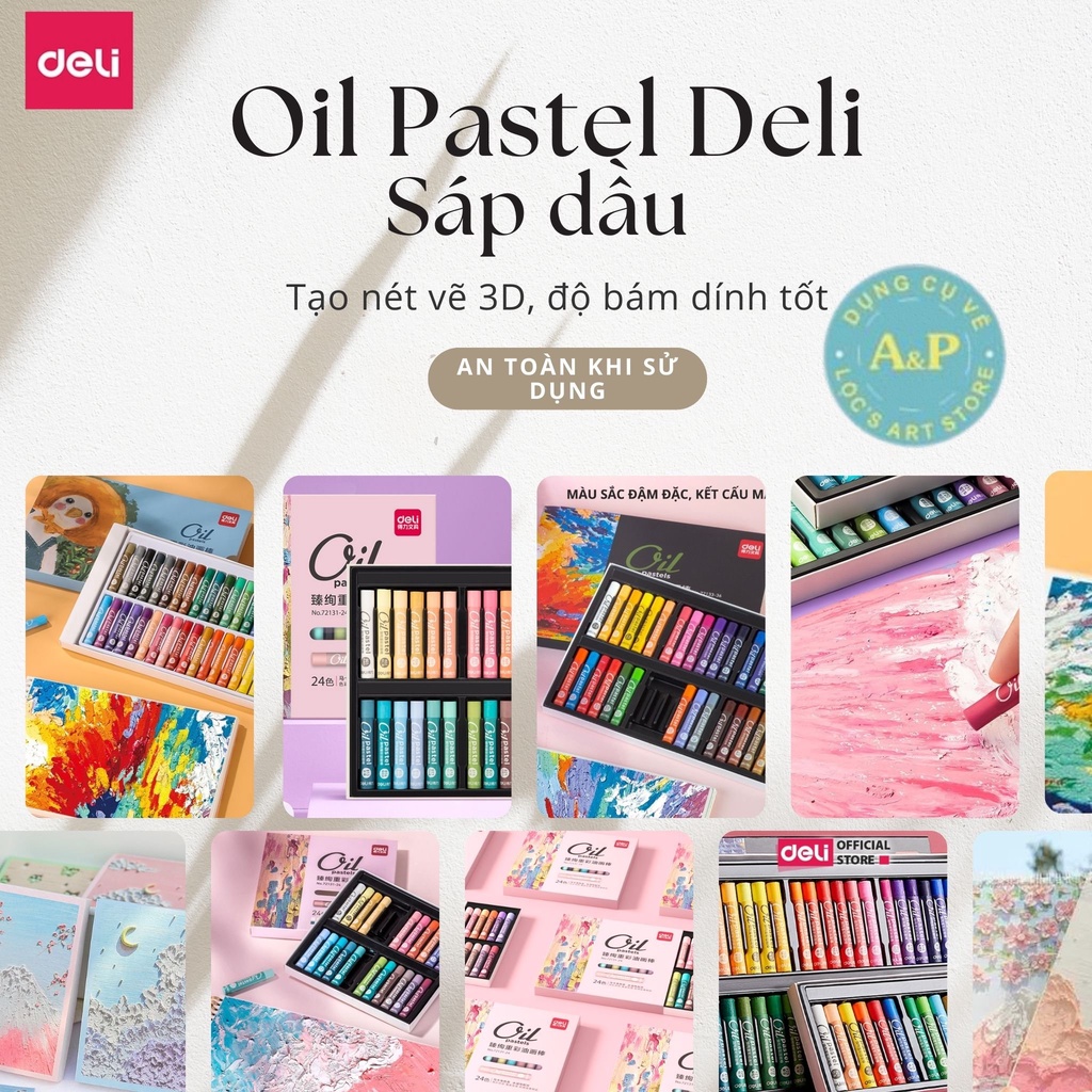 [Lộc's Art Store] Bộ Bút Sáp Dầu Oil Pastel Cao Cấp DELI Phong Cách MORANDI (Bộ 12/24/36 màu)