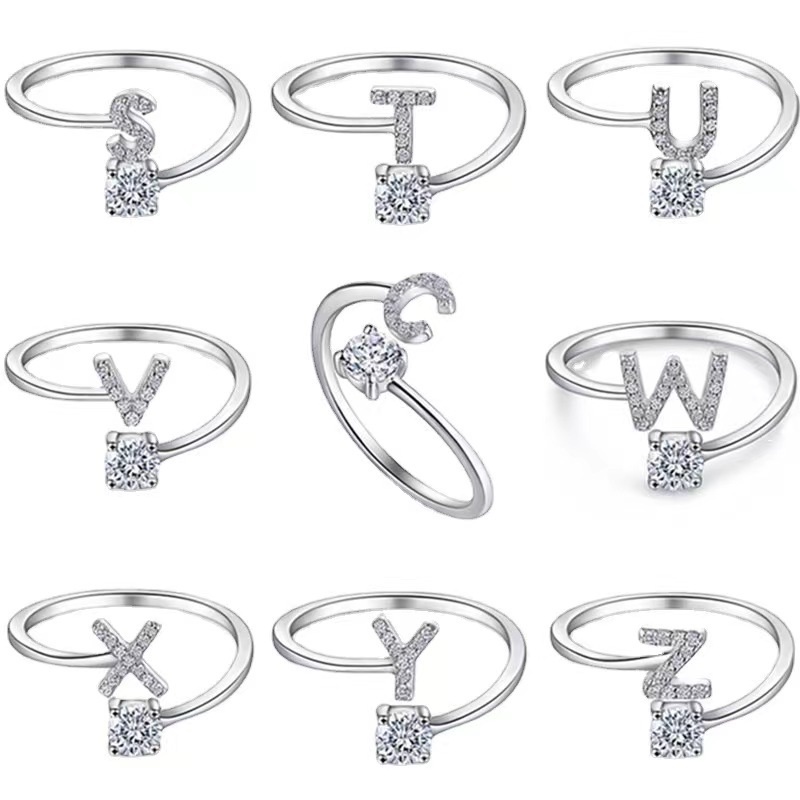 Nhẫn Cặp Khắc Chữ Cái / Chữ Số Tùy Chỉnh Kích Thước A-M Thời Trang Cho Nam Và Nữ