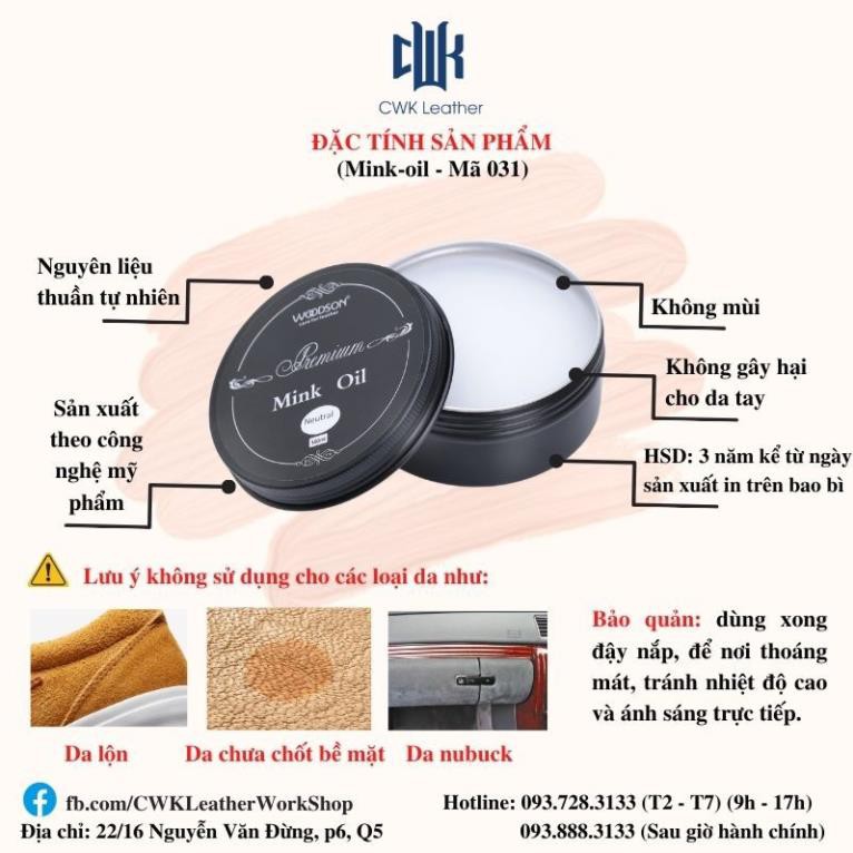 [Chuyên phục hồi-bảo dưỡng làm mới đồ da- Chính Hãng]Mink oil-mỡ chồn-Woodson-DƯỠNG DA, VÍ BÓP,TÚI,ÁO DA,GIÀY DA,..