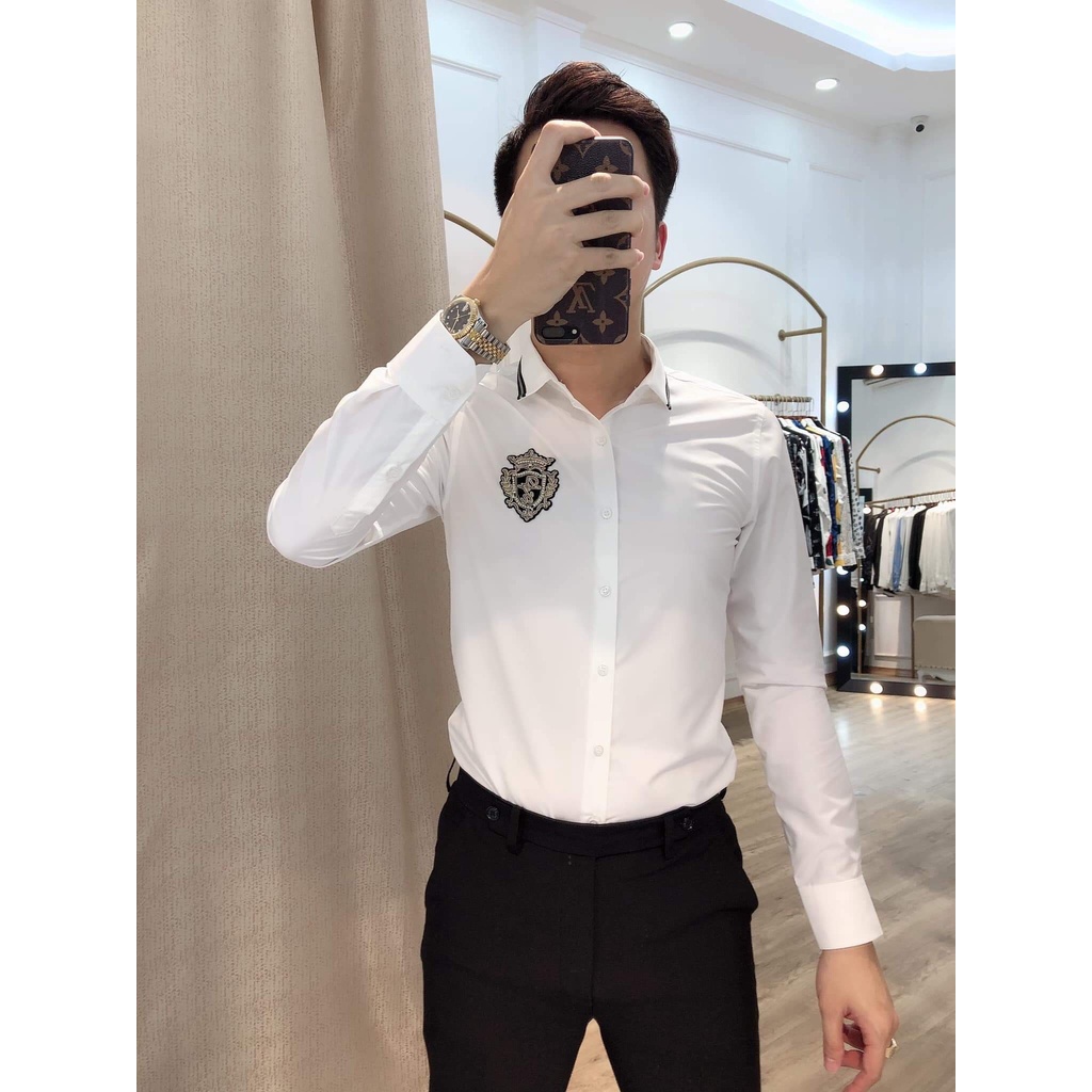 ☊♣(𝐇𝐀̀𝐍𝐆 𝐒𝐈̣𝐍) Áo sơ mi nam trắng logo đẹp bao chất, vải chuẩn hàng Shop - ẢNH THẬT