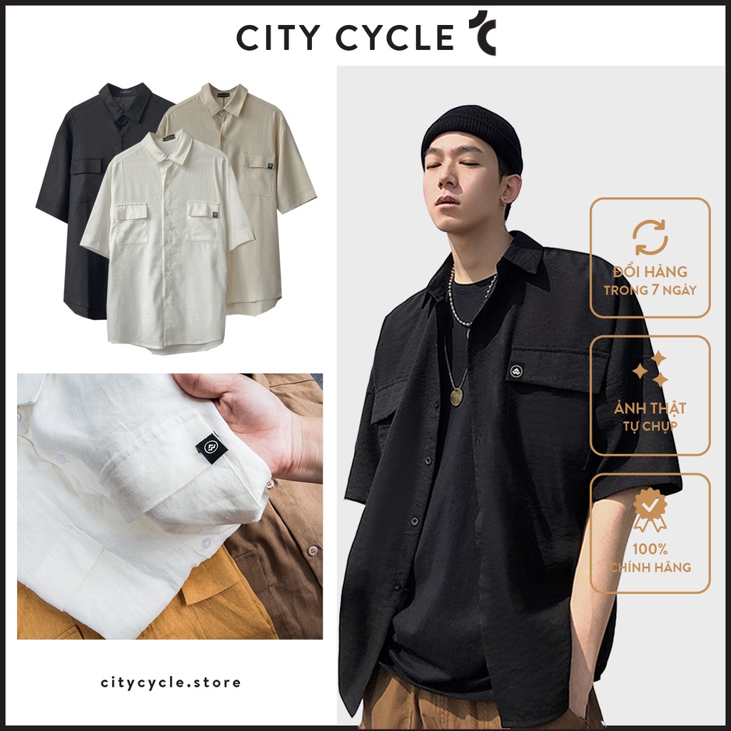 Áo sơ mi cộc tay đũi unisex City Cycle áo đũi nam nữ phong cách Hàn Quốc - HÀNG MỚI VỀ