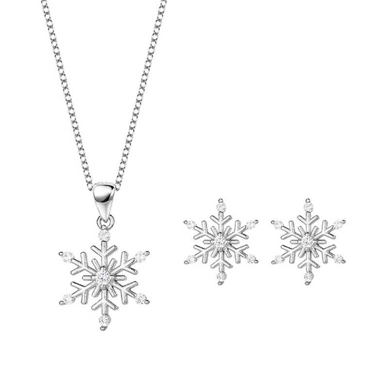 Bộ Vòng cổ + Bông Tai Mạ Bạc Hình Bông Tuyết Không Gây Dị Ứng Thời Trang Cho Nữ