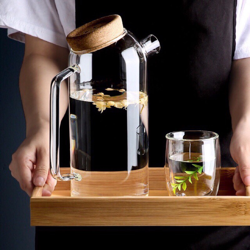 Bình Nước Thủy Tinh Chịu Nhiệt Nắp Nghiêng 1600ML