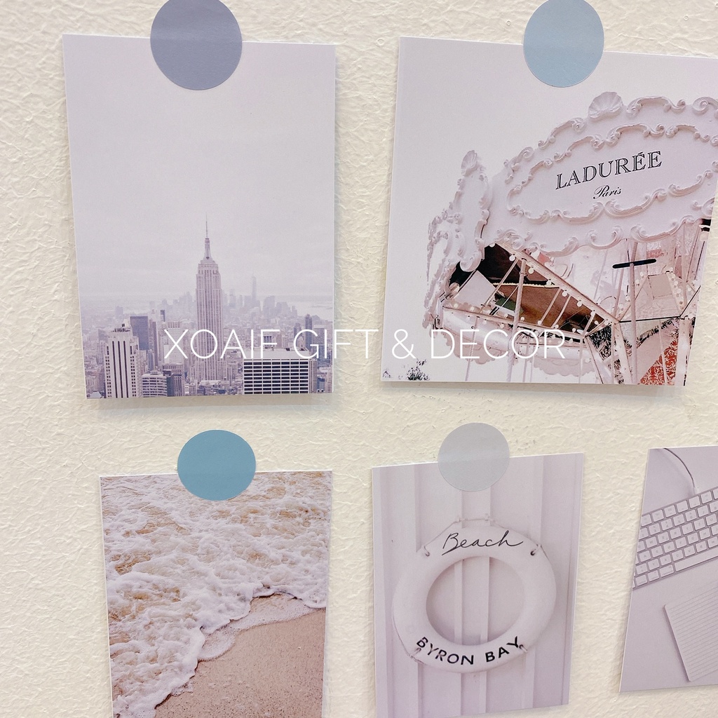 Set 9 tấm thiệp postcard màu trắng WHITE có sẵn decor trang trí phòng cực xinh