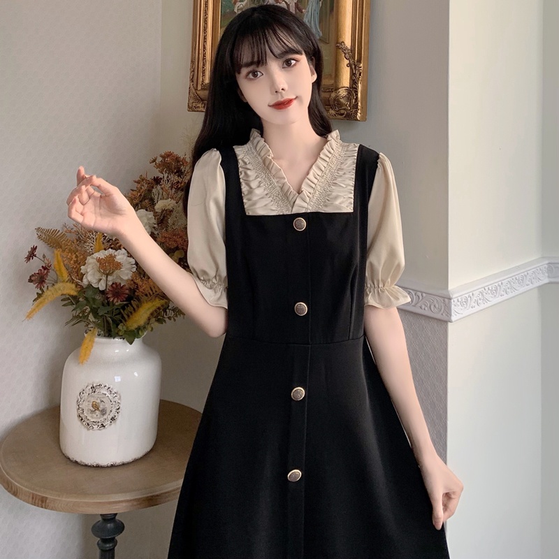 Đầm dáng dài ⚡️𝐁𝐈𝐆𝐒𝐈𝐙𝐄⚡️ Váy nữ Cổ Chữ V tay dài mùa xuân Phong cách Hàn Quốc xinh đẹp Thời Trang cá tính quảng châu cao cấp