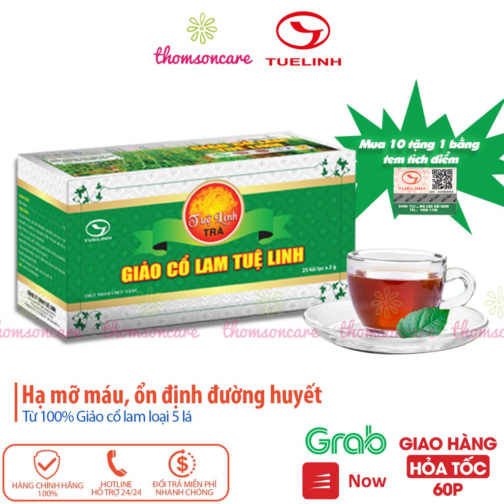 Trà giảo cổ lam Tuệ Linh - dạng túi lọc tiện dụng - hỗ trợ hạ mỡ máu, giảm đường huyết