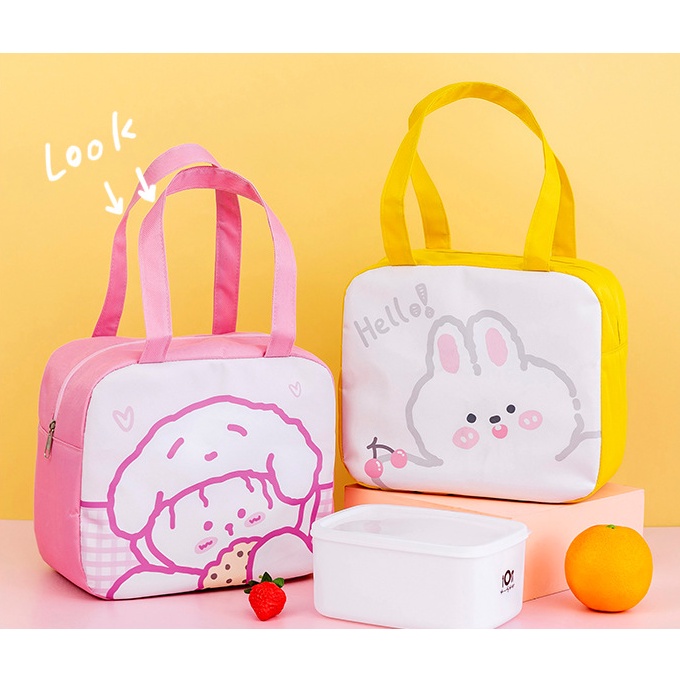 Túi đựng hộp cơm trưa XIAODUOJIAJU giữ nhiệt dáng vuông cỡ lớn họa tiết hoạt hình