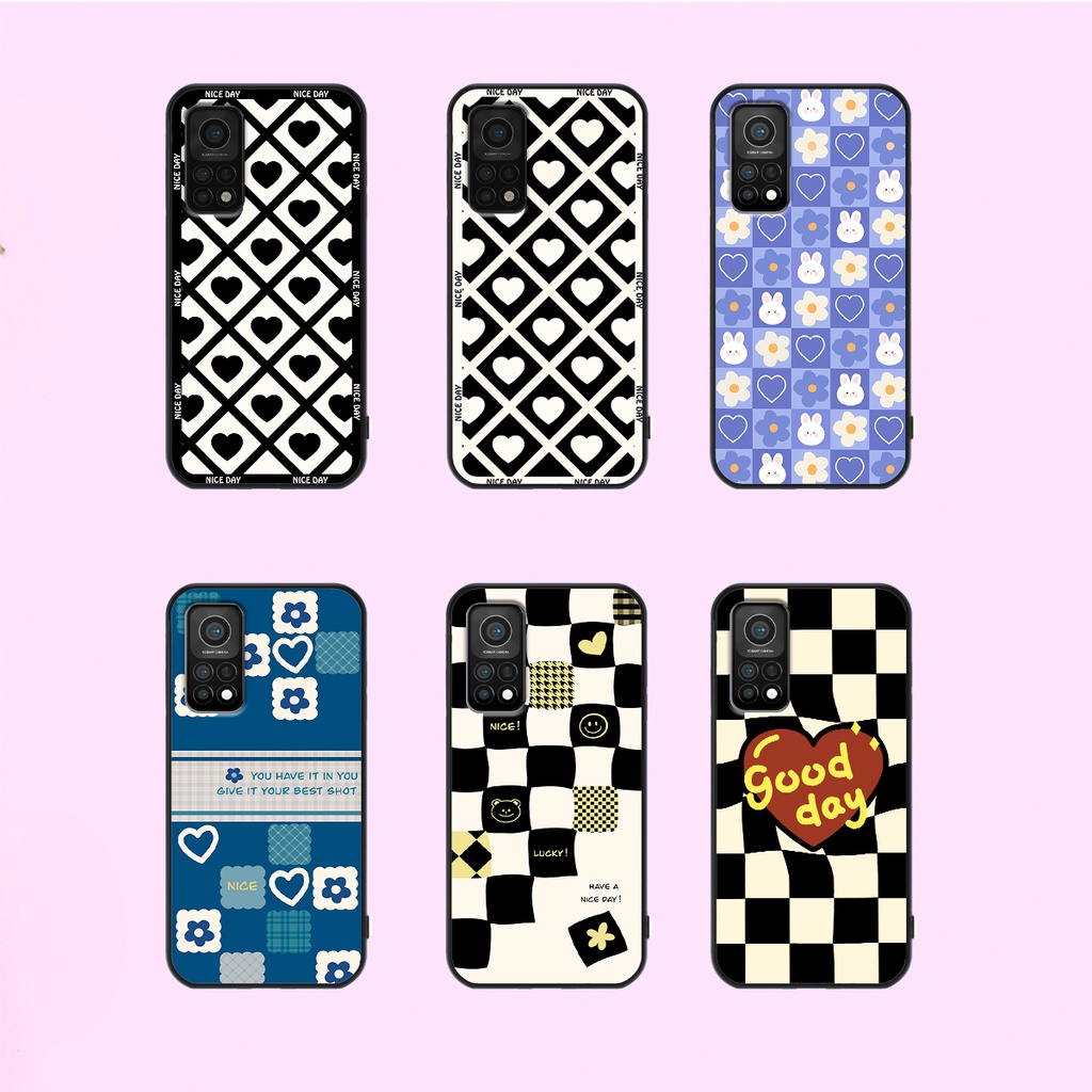 Ốp lưng Xiaomi Mi 10T Pro in hoạ tiết caro trái tim đen trắng, gấu bear cute đáng yêu
