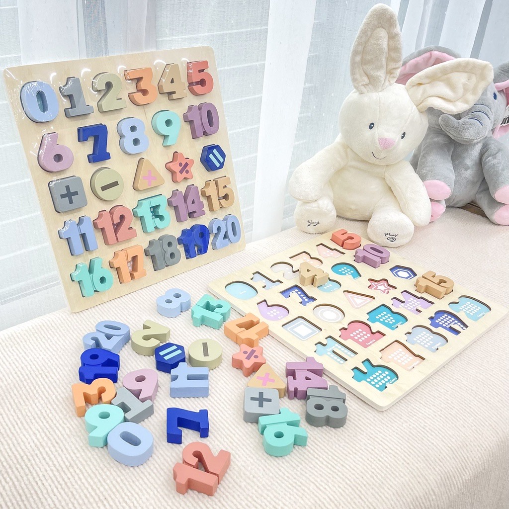 Bảng Ghép Hình Gỗ Bảng Chữ Cái, Số Đếm - Giáo Cụ Montessori - Đồ Chơi Thông Minh Cho Bé