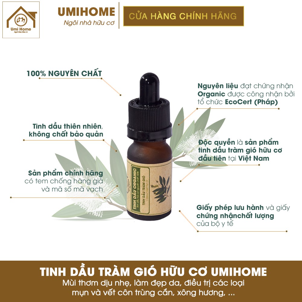 Tinh dầu Tràm Gió hữu cơ UMIHOME 10ml nguyên chất