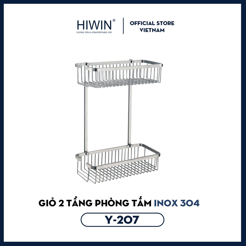 Giỏ để đồ 2 tầng chữ nhật tiện lợi inox 304 cao cấp Hiwin Y-207 265*125*340