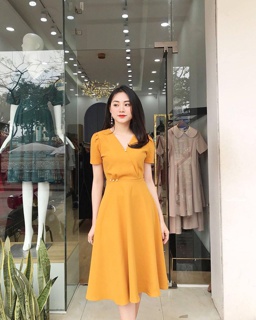 [MẪU MỚI CỰC HOT] ĐẦM NỮ CAO CẤP DÁNG XÒE 2 MÀU HỒNG VÀNG ĐỦ SIZE - 300
