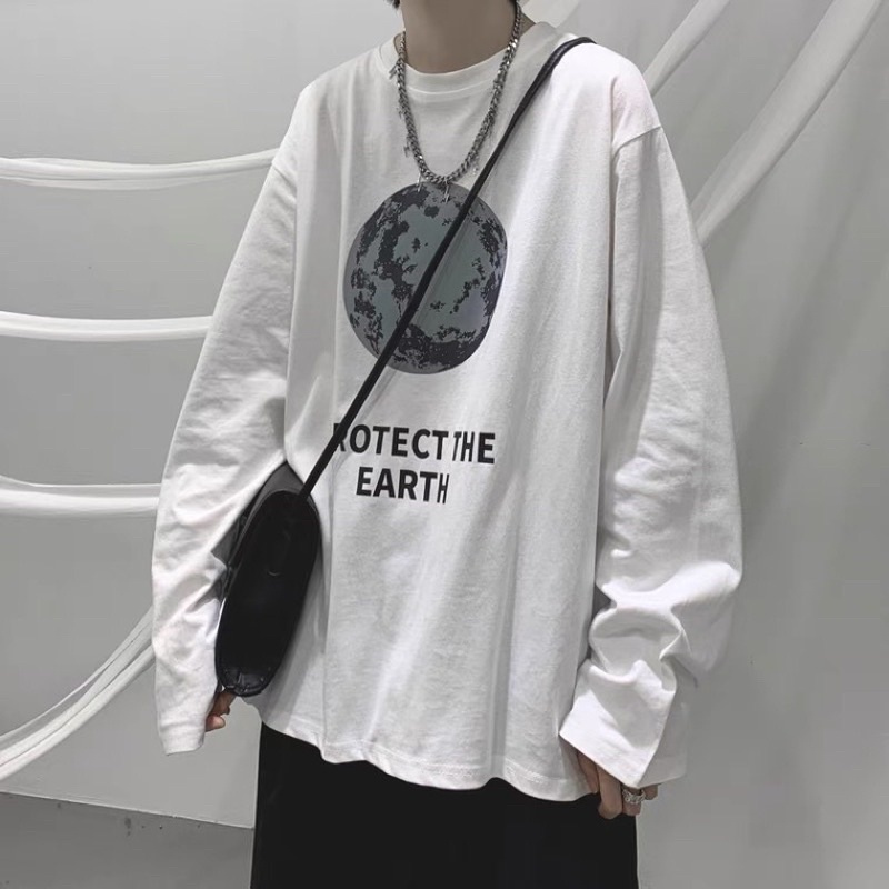 Áo sweater nam nữ form rộng unisex, áo sweater dài tay cotton mềm mịn in hình trái đất | BigBuy360 - bigbuy360.vn