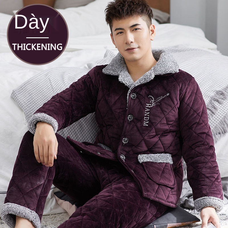 Đồ ngủ nam mùa đông dày dặn của giới áo khoác nỉ đệm ấm áp phù hợp với