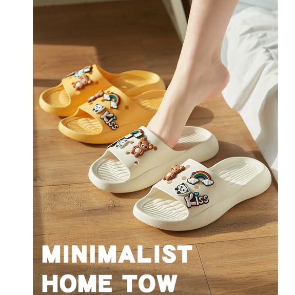 Dép nữ quai ngang đính gấu KiSS Cute chất liệu cao su xốp siêu êm DP17