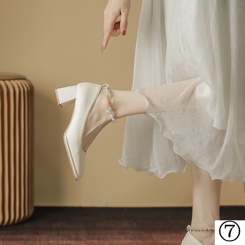 Giày Cao Gót Mũi Vuông Size Lớn 35-43 Phong Cách Pháp Cho Nữ Size 41-42