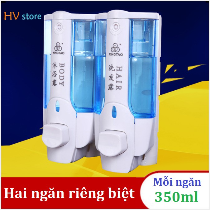Hộp sữa tắm, dầu gội đôi trắng xanh, dung tích mỗi bình 350ml - có chữ phân biệt - HV Store 225