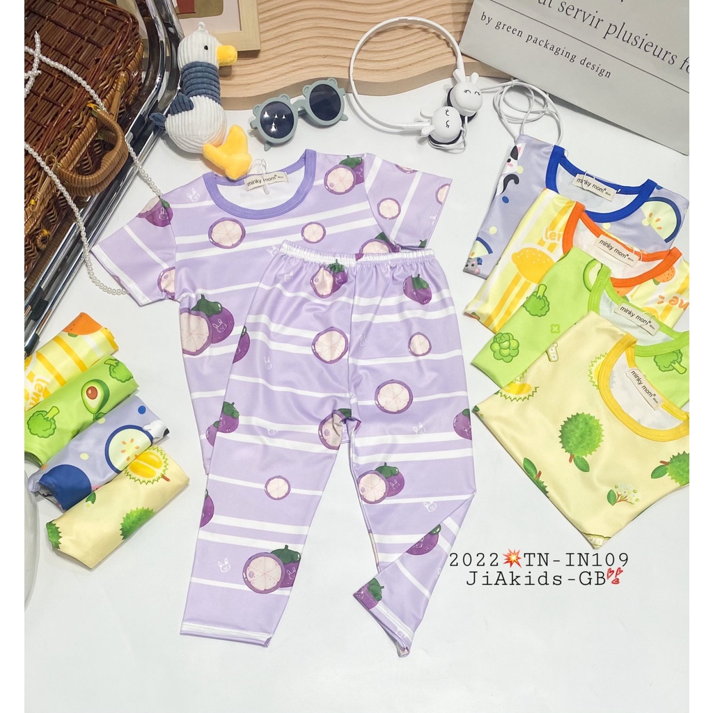 Bộ Tay Ngắn Quần Dài VẢI 3D MINKY MOM In Hình Họa Tiết Trái Cây Cho Bé TN-IN109