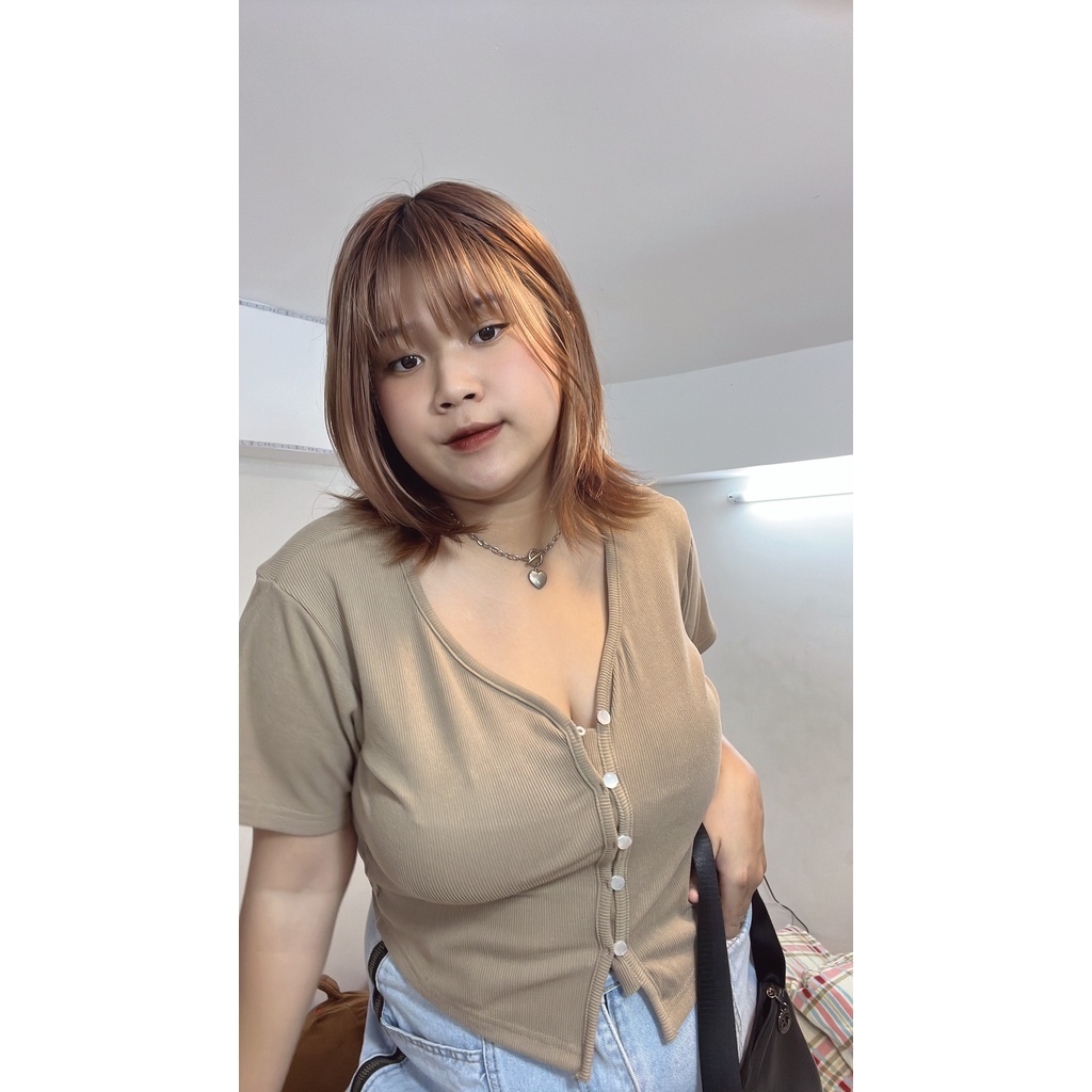 áo croptop kiểu nút đan BIGSIZE gắn khuy xinh xắn cho nàng mũm mĩm FATTYTA