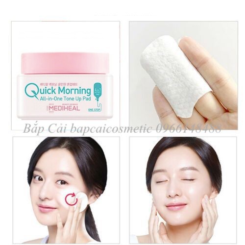 MBC Hộp 30 miếng dưỡng da trước khi trang điểm giúp da mịn, nâng tone MEDIHEAL QUICK MORNING ALL IN ONE TONE UP PAD | BigBuy360 - bigbuy360.vn