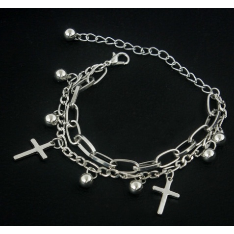 Vòng đeo tay hai lớp mặt thánh giá phong cách hiphop Hàn Quốc