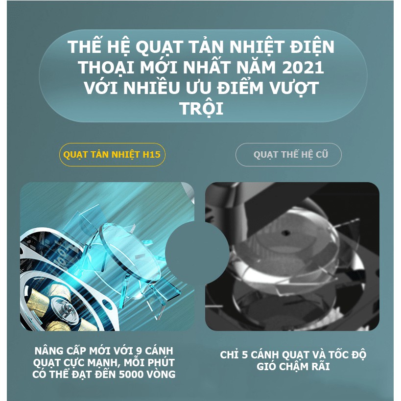 Quạt tản nhiệt H15 ( có pin sạc ) dành cho điện thoại, tản nhiệt cực nhanh, cực mát - VL