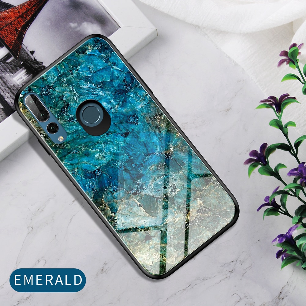 Huawei Honor 9X Premium Global Version Case Cover Marble Tempered Glass Soft TPU Frame Back Case