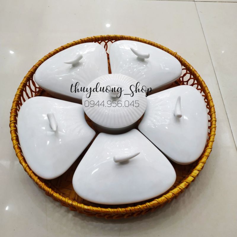 Khay đựng mứt Tết , bánh kẹo bằng sứ men trắng